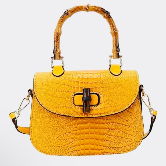 Handbags - Elegant Yellow Crocodile Satchel with Bamboo Handle